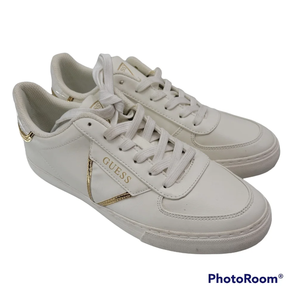 Guess Mens Sneakers Shoes Size 9 White Gold New GMMEEKO